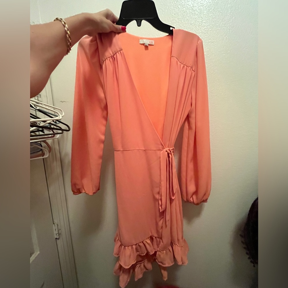 Tangerine Chiffon Wrap Dress
